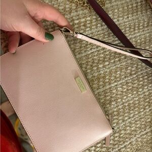 Kate Spade Pink Leather Clutch with Gold Logo